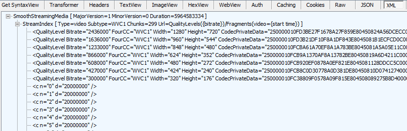 Contents from smooth streaming manifest